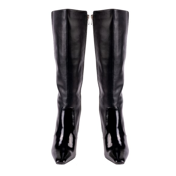 Stylish Fashion Womens Knee High Leather Black Lucite Heel Boots - Picture 5 of 8